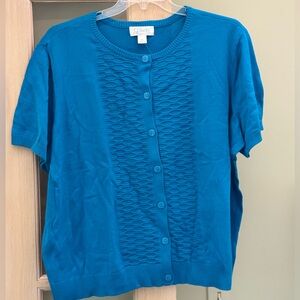 CJ Banks Blue Textured Cardigan
